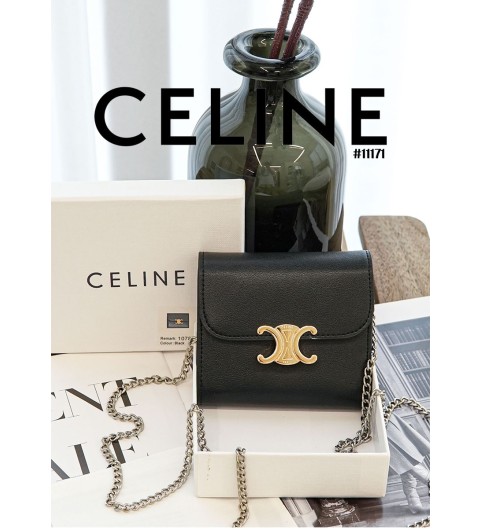 [CELINE] 셀린느 트리오페 스무스샤이니 램스킨 실버체인 스몰지갑(국내배송)