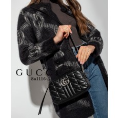 구찌 [Gucci] 수입고급 GG 마몽 블랙 레더 스몰 숄더백(국내배송)