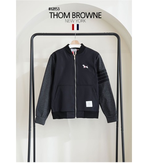 [THOM BROWNE] 톰브라운 남성 배색 도그자수 4바 기모 블루종 자켓 (국내배송)