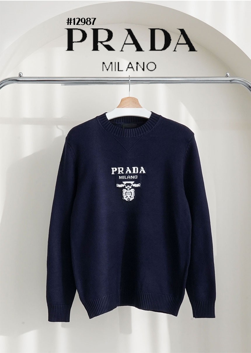 [PRADA] 프라다 밀라노 로고 남성 자카드 크루넥 니트 풀오버 (국내배송)